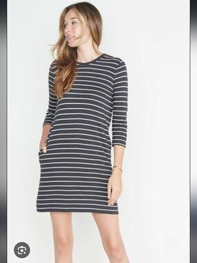 Marine Layer Modal Cotton Grey Gigi Stripe Knit Cotton 3/4 Sleeve Dress S Small